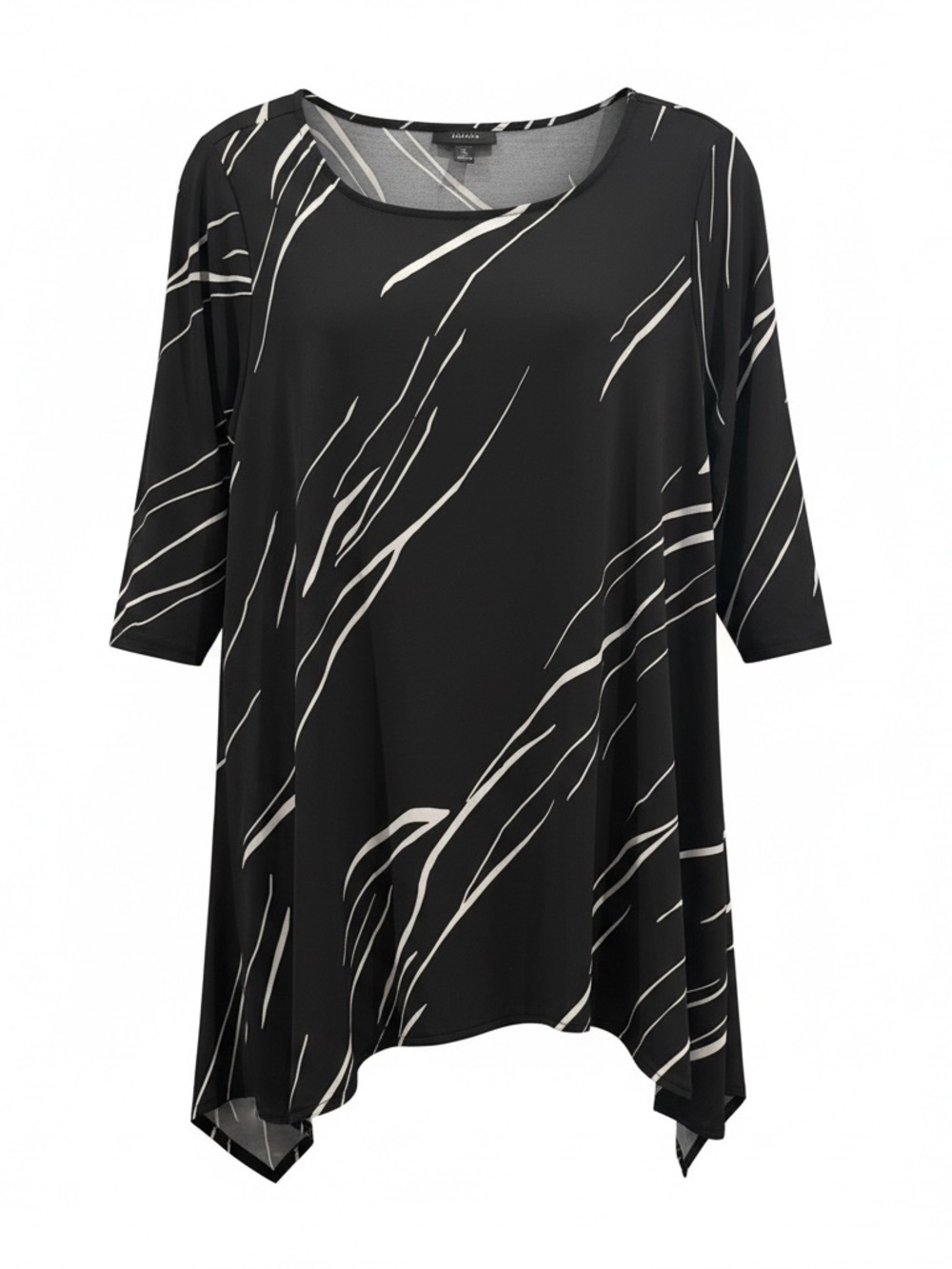 NWT Alfani Elements Plus Size Top in 2X Black & White Abstract Handkerchief Hem